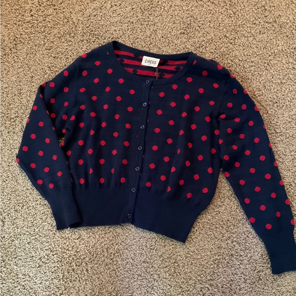 NWT~Vintage Inspired Navy Cardigan Sweater with Red Polka Dots, UK XL-Import!🍒 - Picture 1 of 10